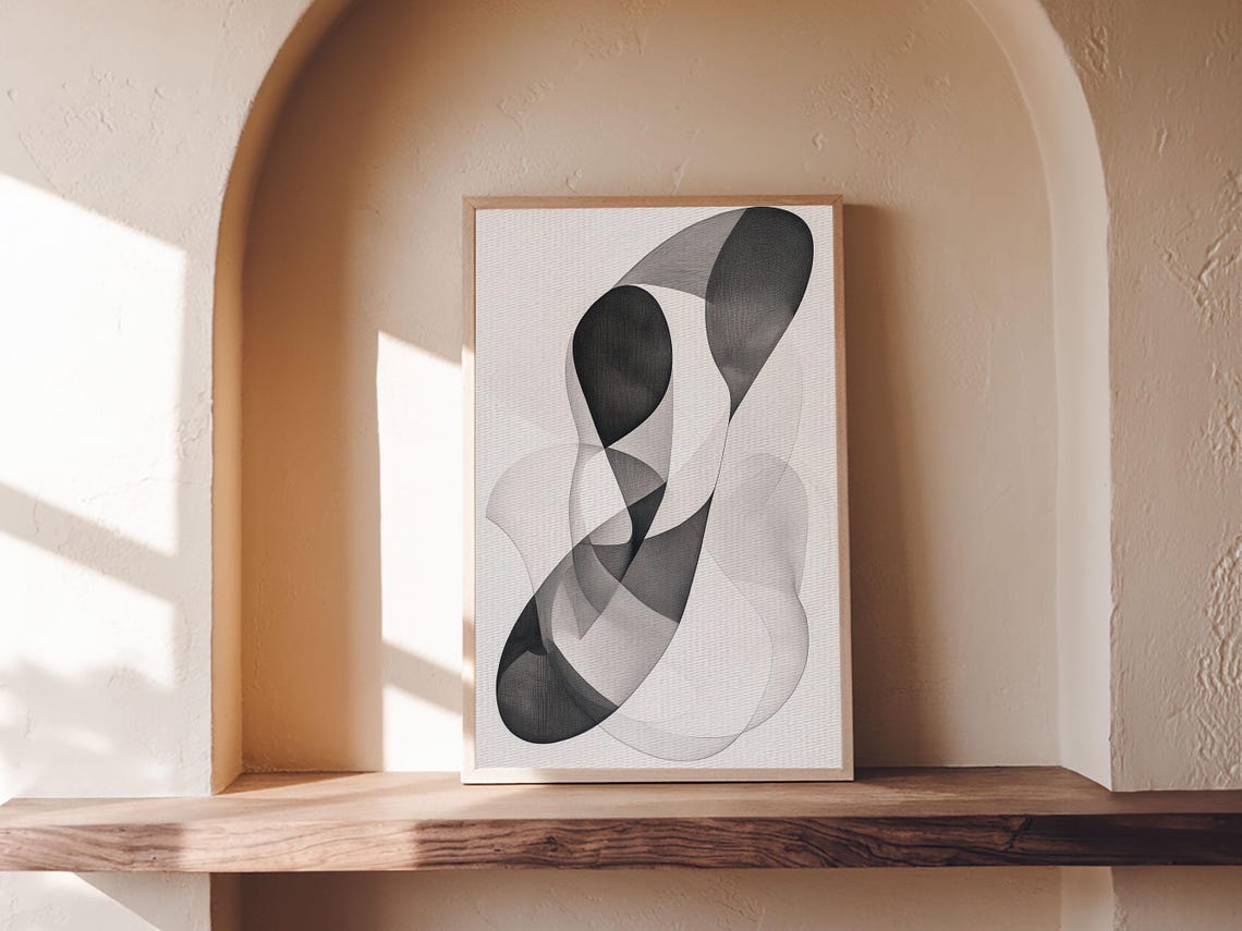 Monochrome Abstract Black Gray Layered Shapes Modern Dynamic Poster - Image 3
