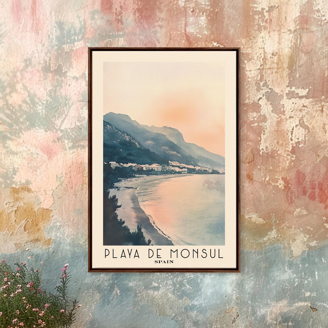 Playa De Monsul Spain Misty Sunrise Dark Mountain Cove Shore Poster