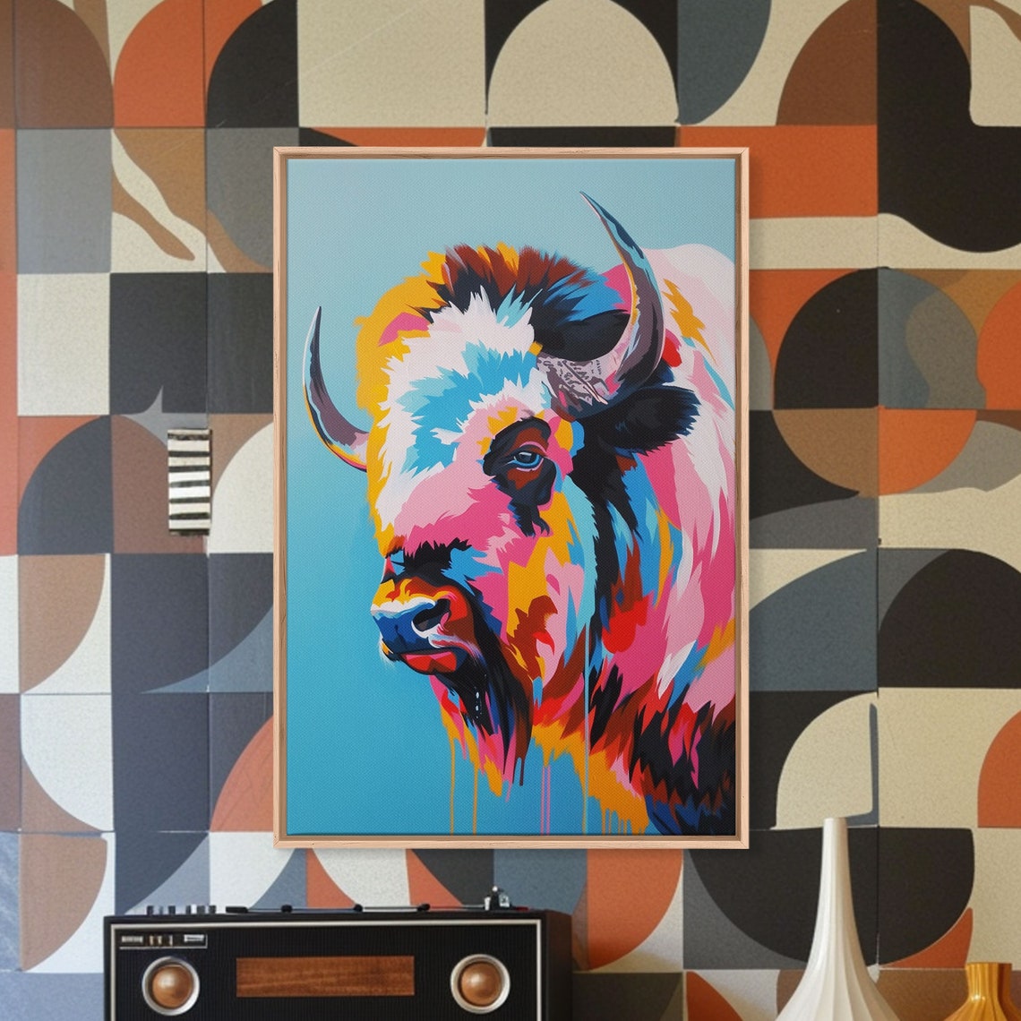 Vibrant Bison Portrait In Colorful Pop Art Style Wall Poster - Image 2