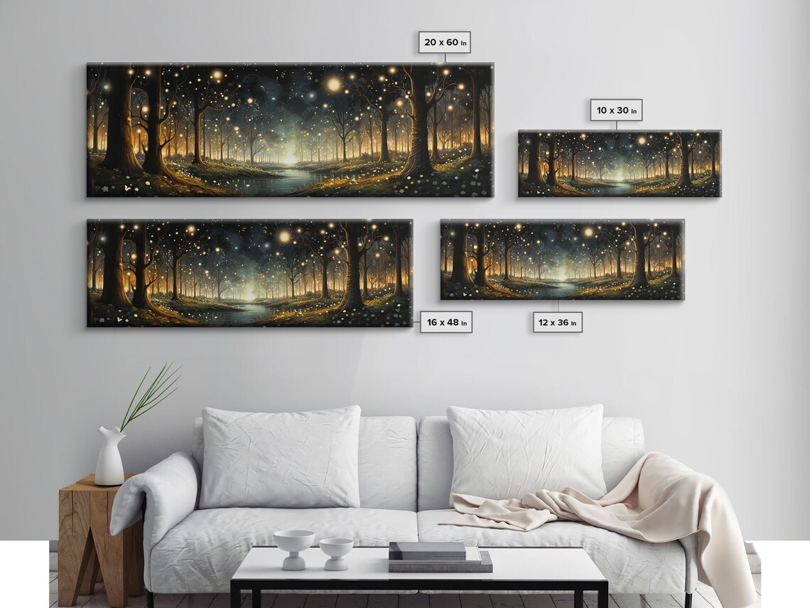 Fantasy Forest Fireflies Art Print, Forest Scene - Image 2