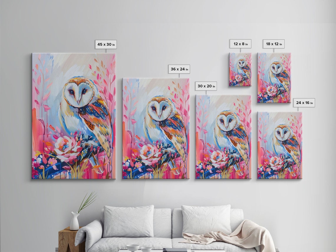Barn Owl With Flowers In Pink Blue And Orange Colorful Art Poster - Image 2