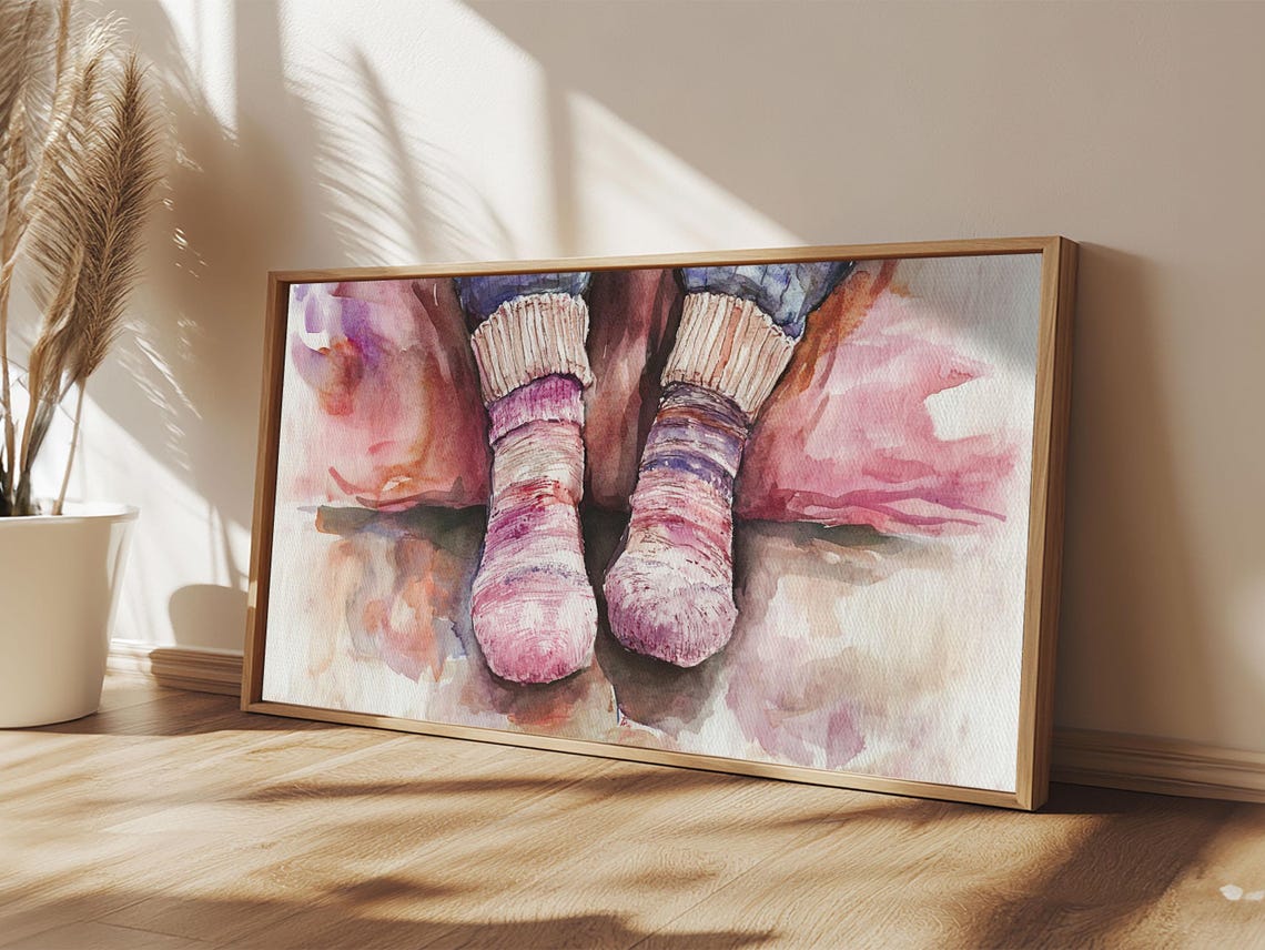 Cozy Striped Knit Socks Feet Watercolor Warm Fall Hygge Style Poster - Image 3