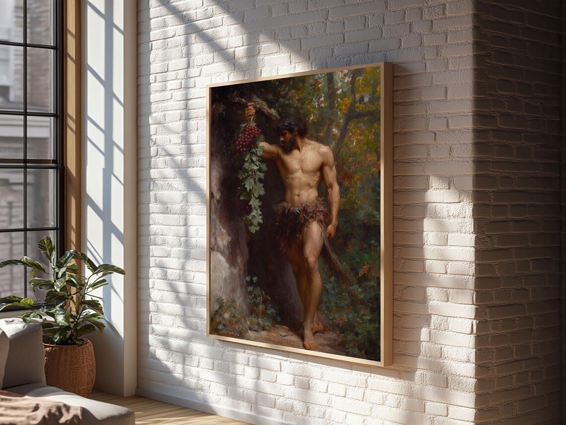 Satyr Male Figure With Grapes Classical Mythology Oil Painting Art Poster - Image 3