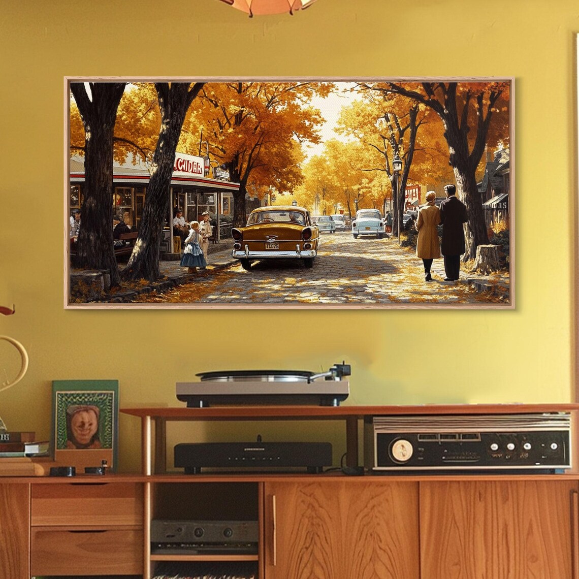 Retro 1950s Autumn Street Golden Trees Classic Cars Vintage Poster - Image 4