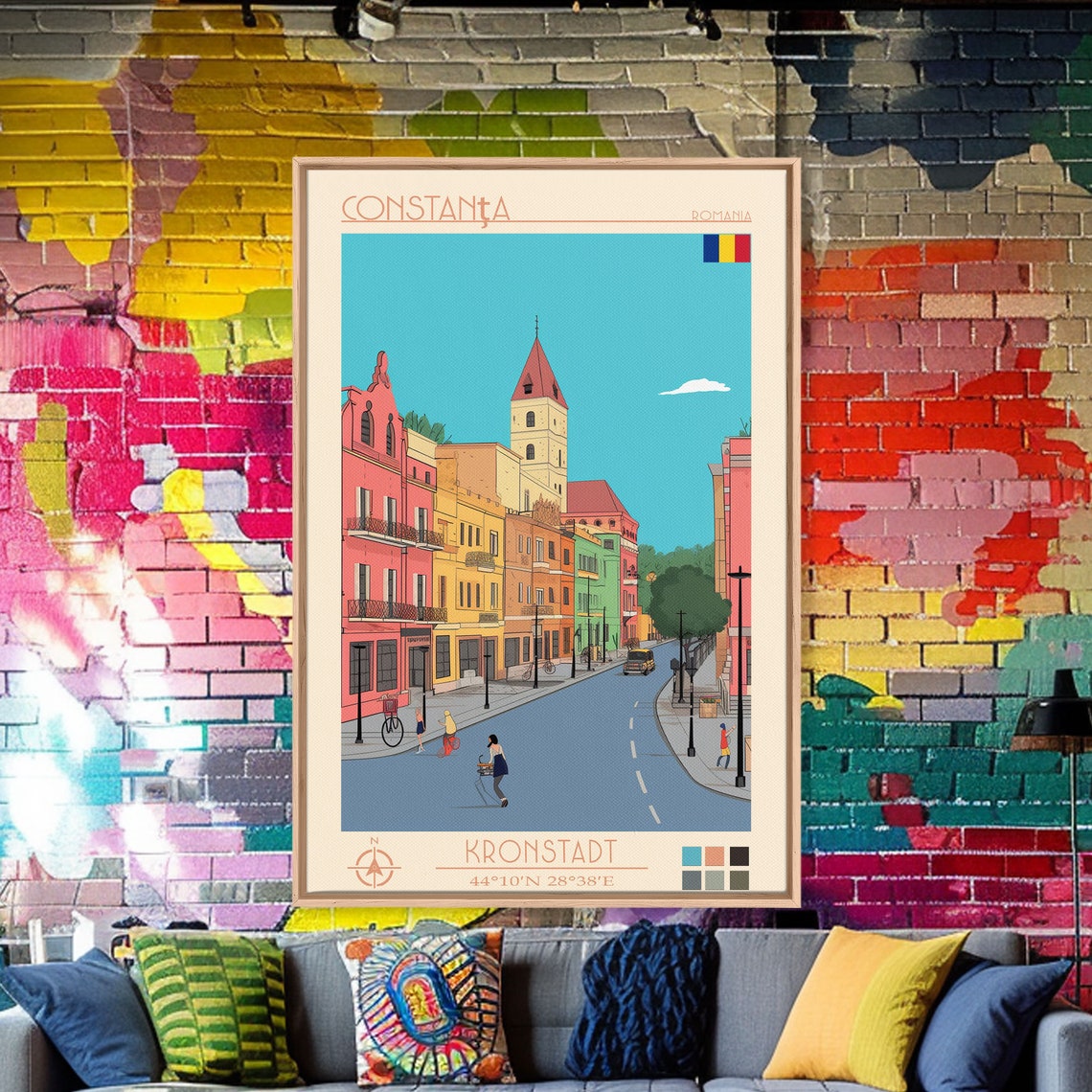Constanta Romania Vibrant Old Town Street Facades Sunny Travel Poster - Image 3