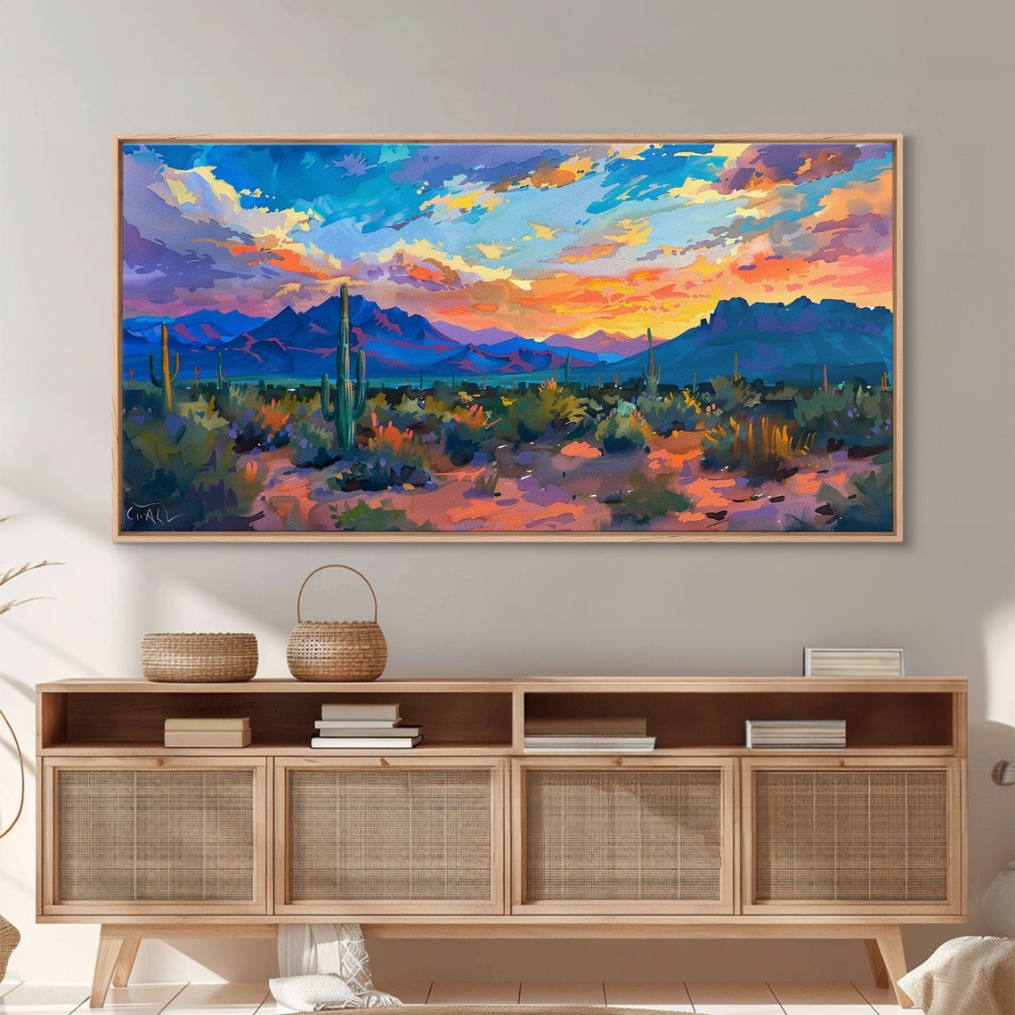 Sonoran Desert Sunset Saguaro Cacti Mountains Vivid Colorful Poster - Image 3