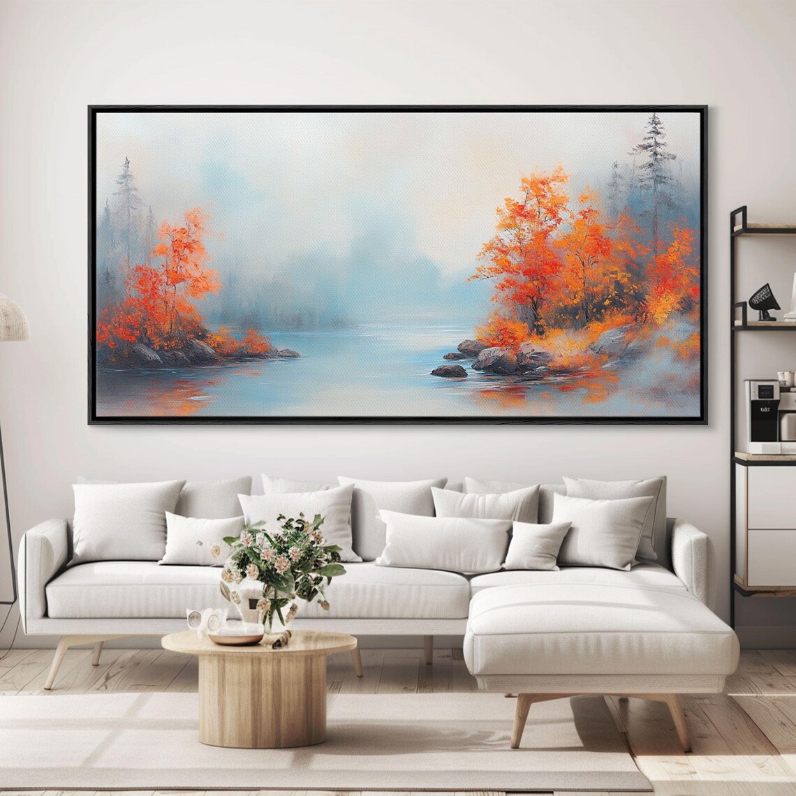 Fall On The Lake Framed Print Beautiful Seasonal Decor Moody Landscape Painting