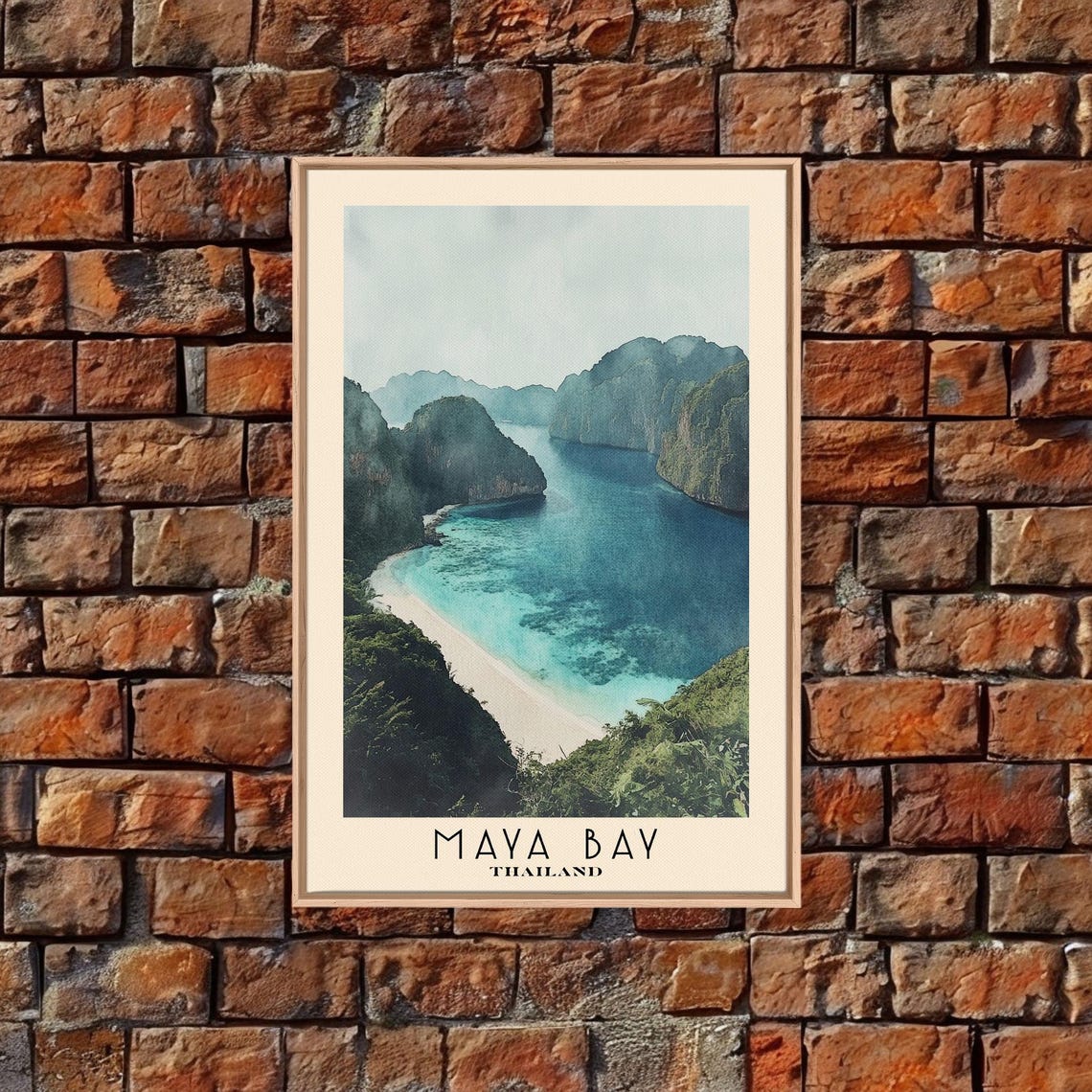 Maya Bay Thailand Limestone Cliffs Turquoise Lagoon Watercolor Poster - Image 4