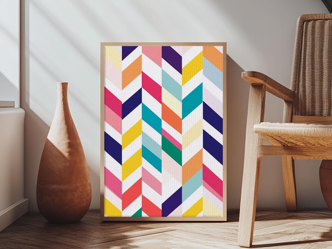 Pastel Chevrons Wall Art Framed Print Wood Framed Wall Art Framed Wall Art Gift Idea Home Decor Nuevart - Image 3