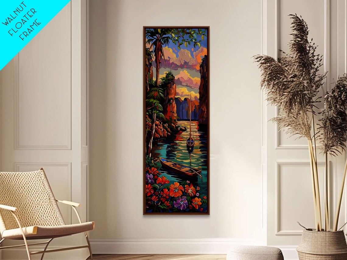 Boats In Narrow Tropical Waterway At Sunset Impasto Harbor View Poster - Image 4