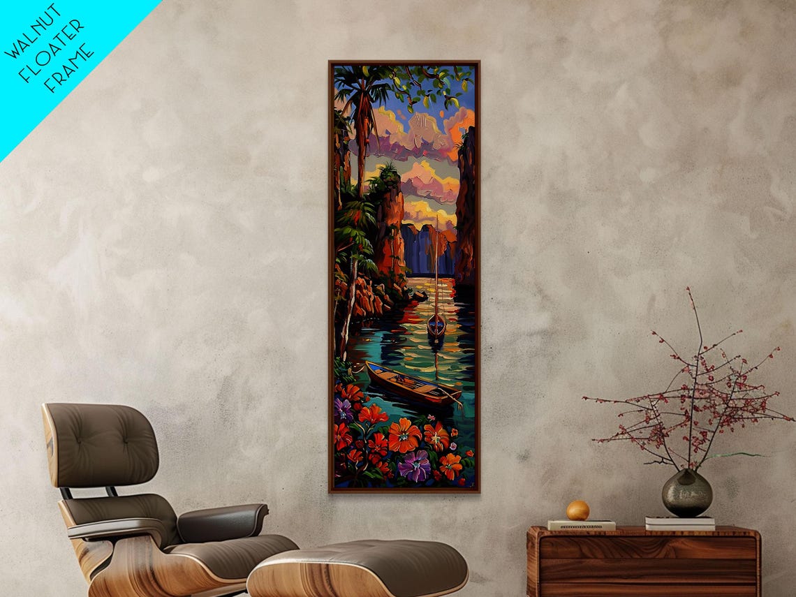 Boats In Narrow Tropical Waterway At Sunset Impasto Harbor View Poster - Image 2