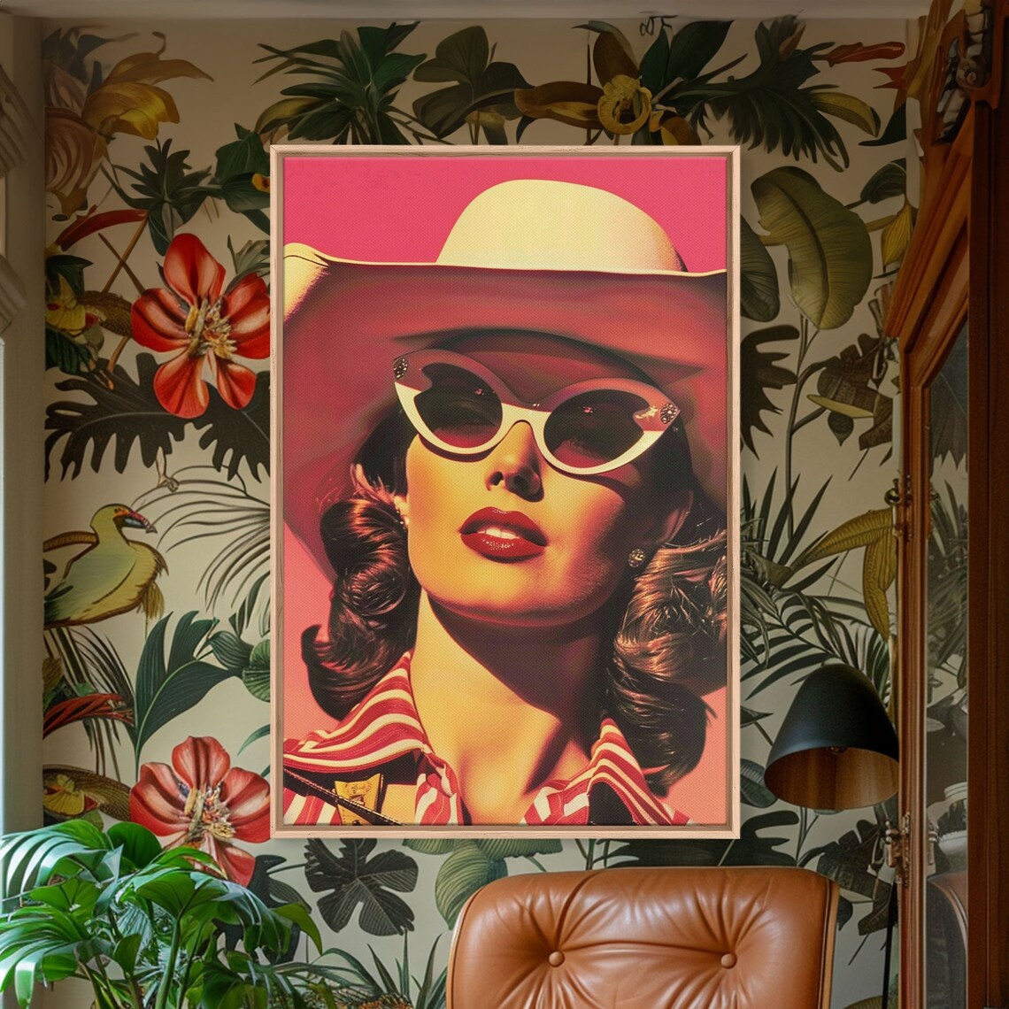 Retro Cowgirl With White Sunglasses Pink Pop Art Western Poster - Image 5