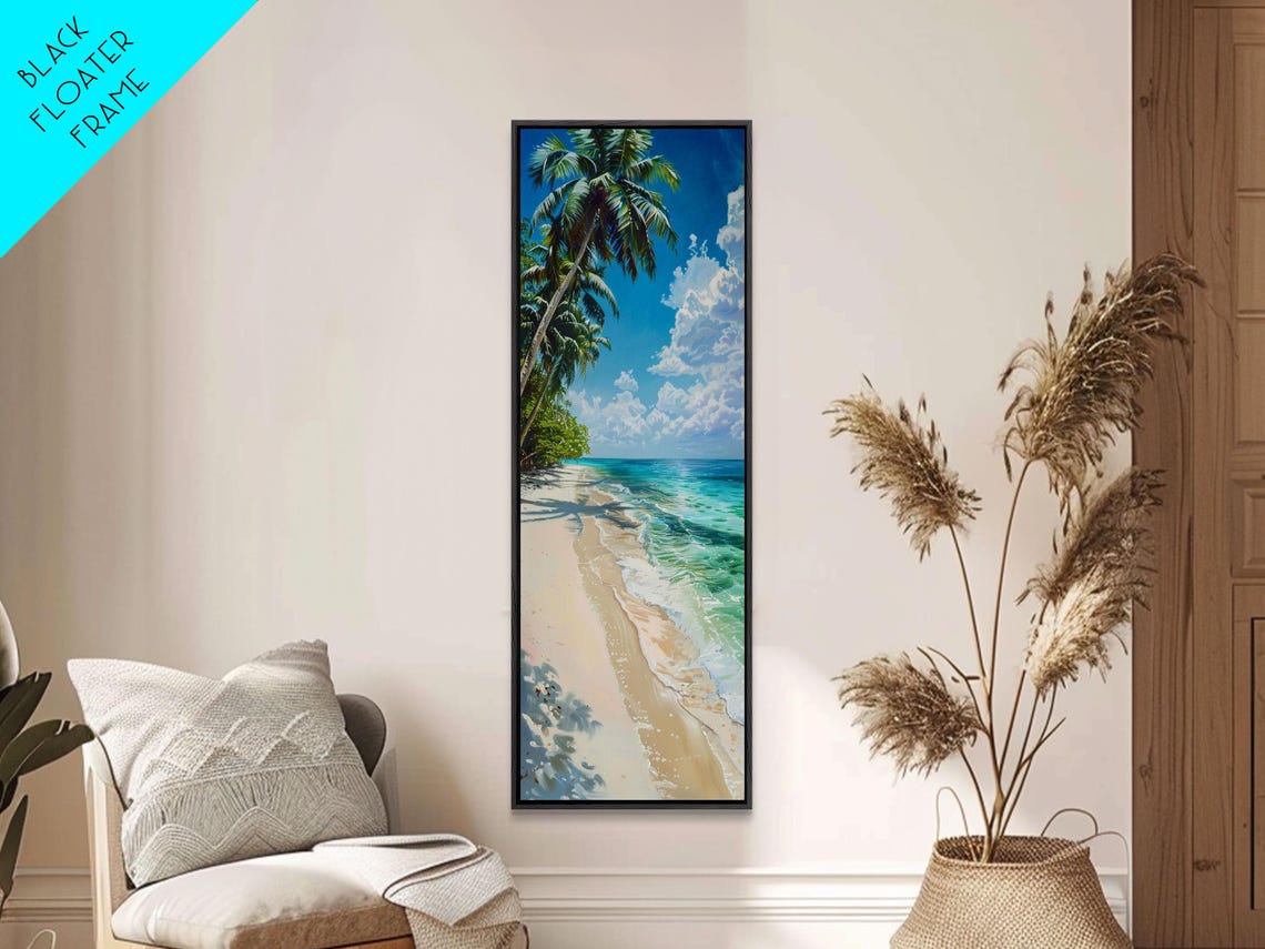 Sunny Palm Tree Tropical Beach Turquoise Water Wall Art Print - Image 5