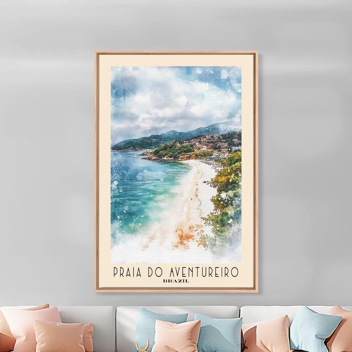 Praia do Aventureiro Brazil Curved Beach Turquoise Sea Green Headland Village Poster - Image 3