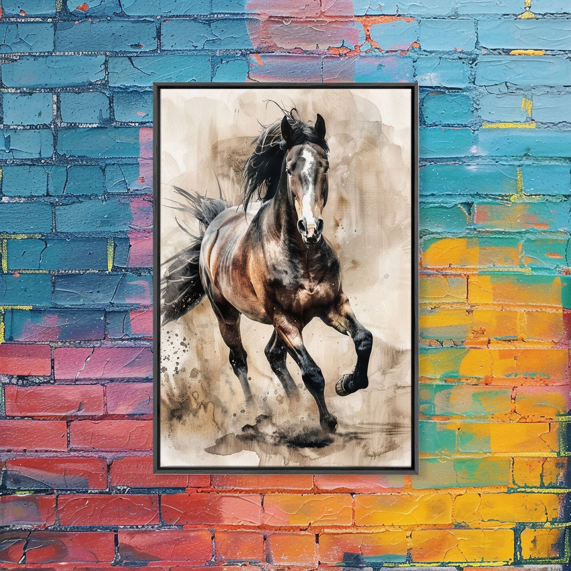 Galloping Horse Watercolor Painting Dynamic Equestrian Art Print