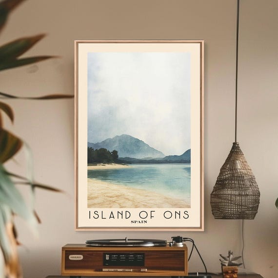 Island Of Ons Spain Watercolor Beach Print Vacation Gift Spain Wall Art Framed Print Framed Beach Painting