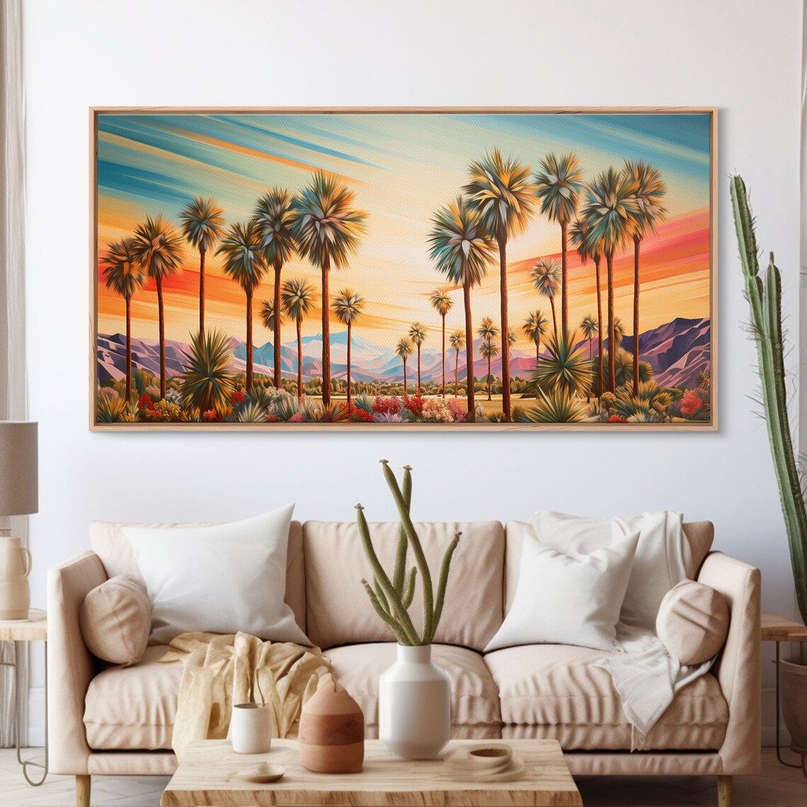 Desert Landscape Palm Tree Sunset Panoramic Art Print - Image 3