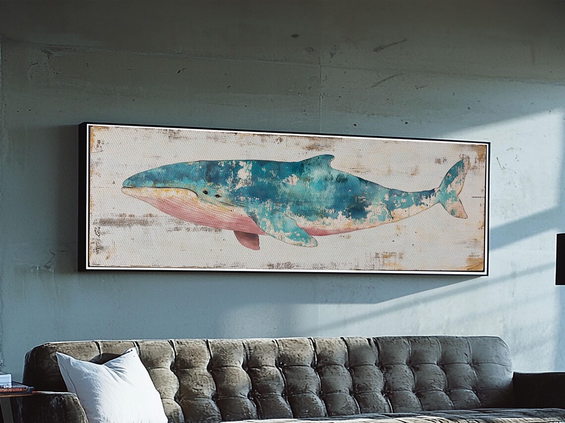 Humpback Whale Panoramic Wall Art Print Wood Framed Nautical Decor Ready To Hang Whale Art Whale Fine Art