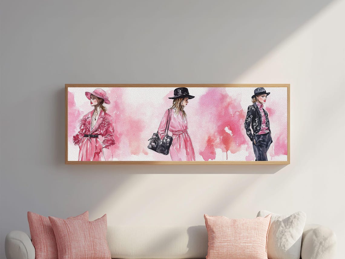 Fashion Illustration Wall Art Framed Print Light Pink And Black Modern Style Above Sofa Artwork Whimsical Statement Piece - Image 6