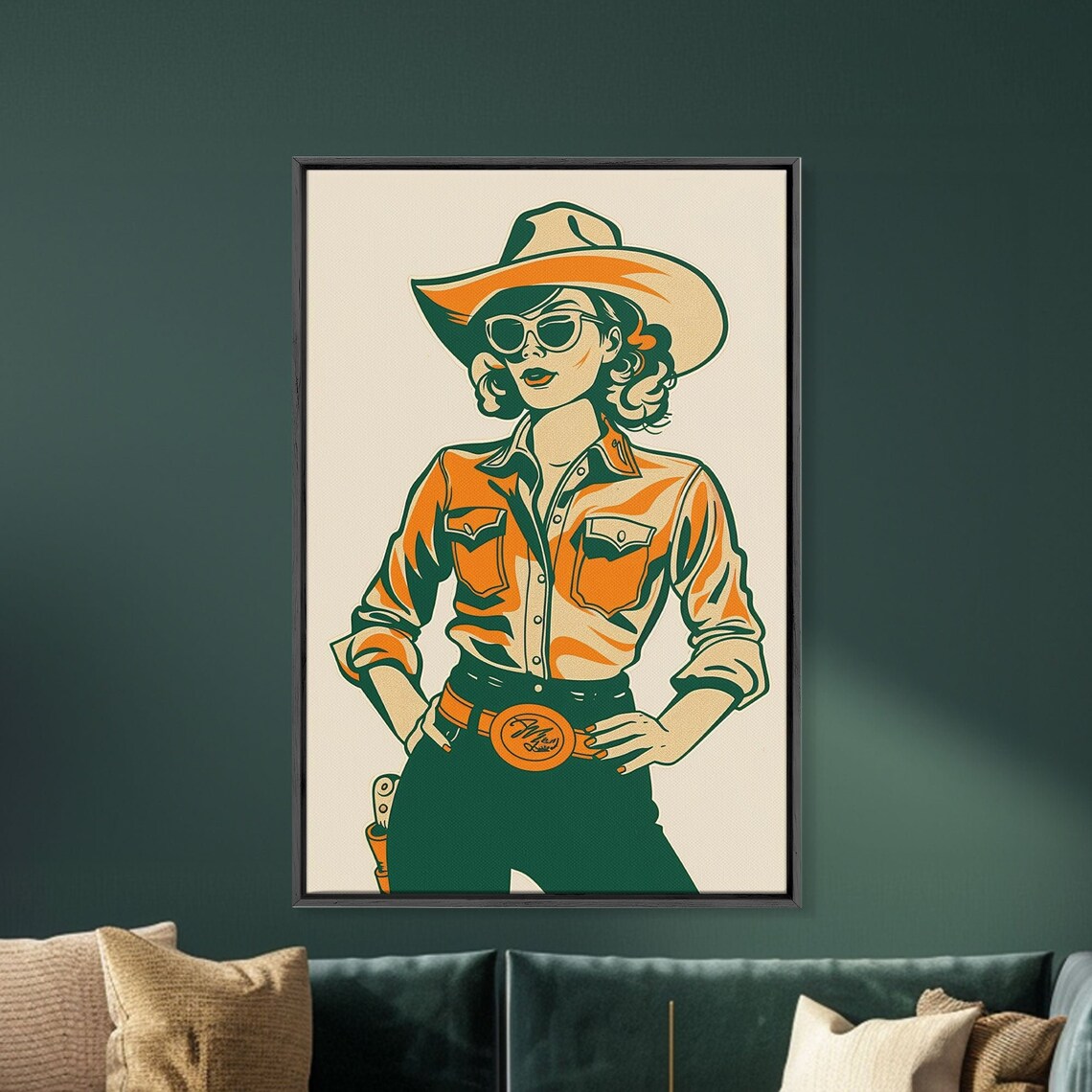 Retro Cowgirl With Sunglasses Vintage Western Illustration Poster
