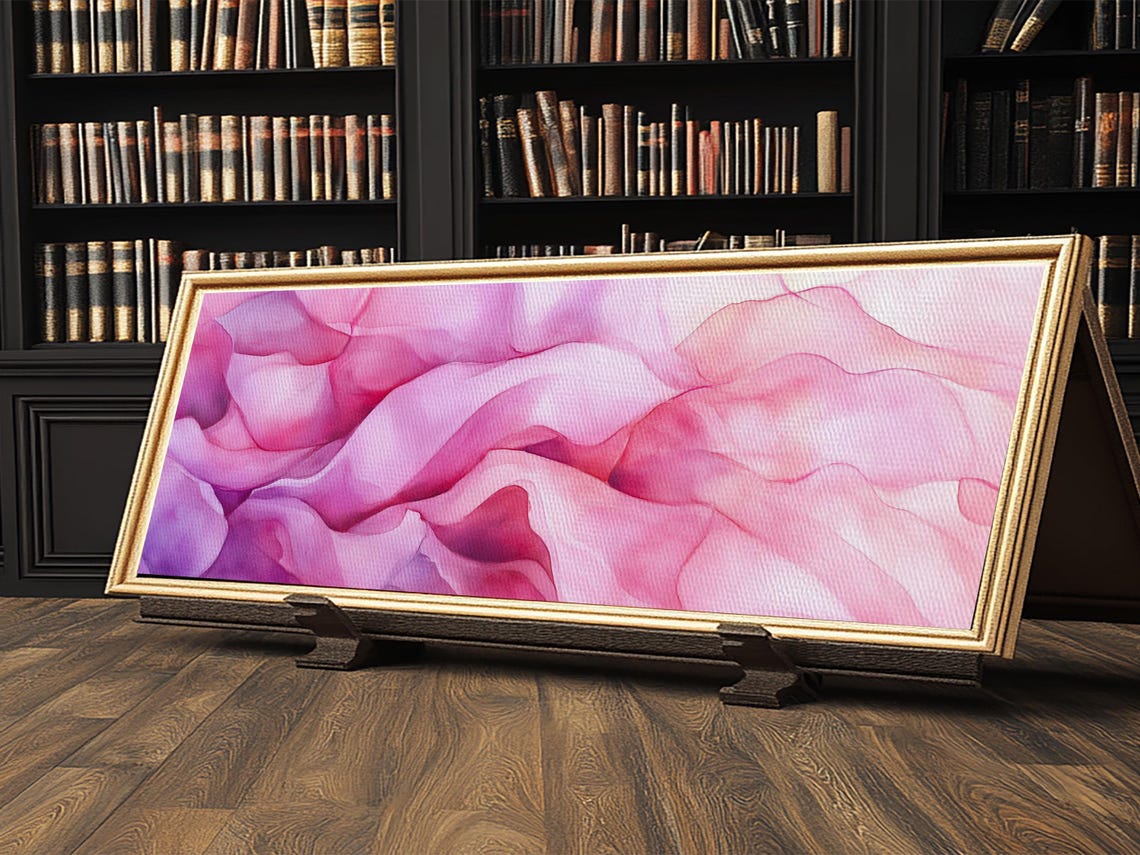 Pink Abstract Wave Print Bedroom Wall Art Horizontal Light Pink Wall Art Feminine Decor Minimalist Above Sofa Framed Art - Image 3