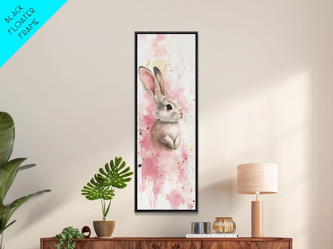 Sweet Watercolor Bunny Pink Splatter Floral Nursery Wall Art - Image 6
