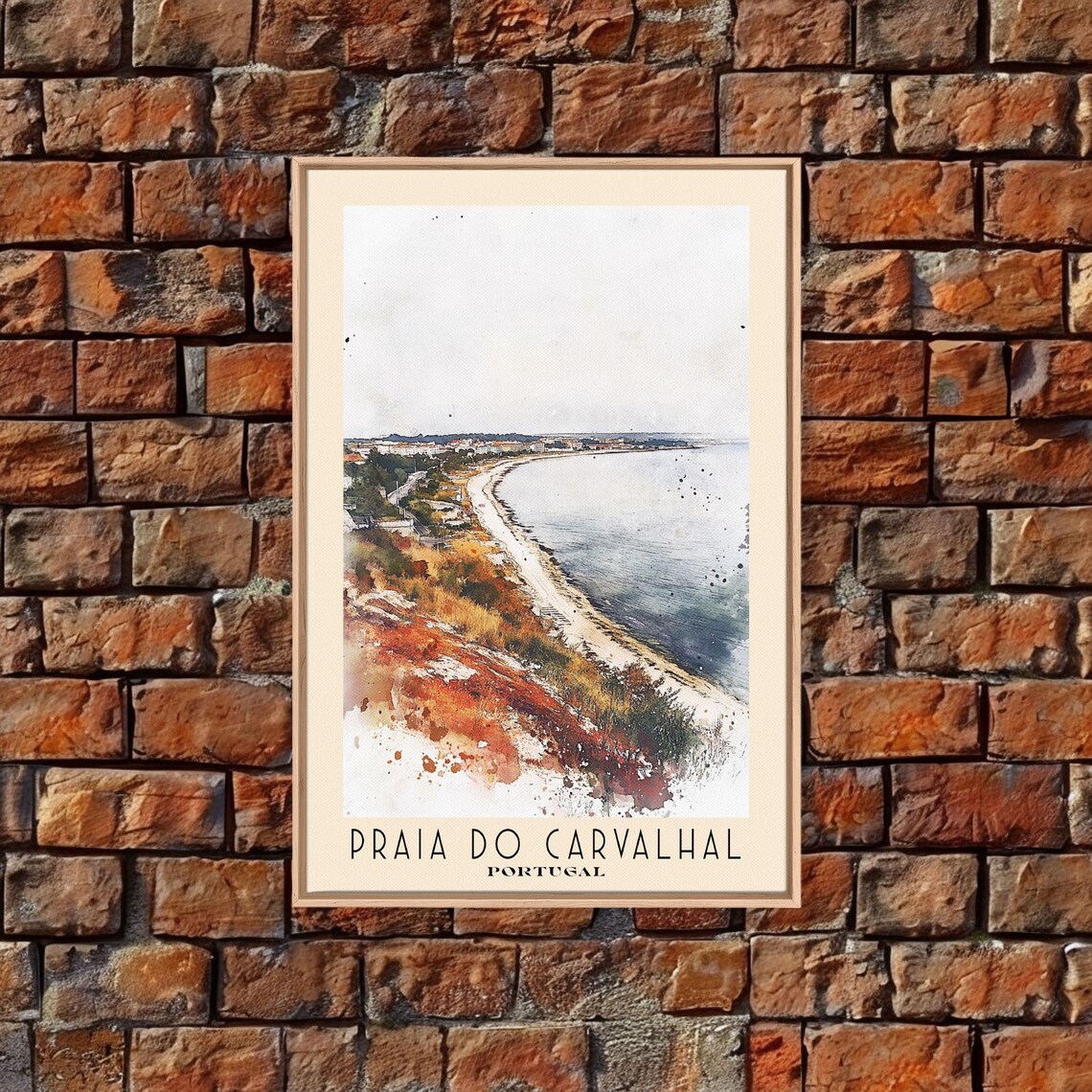 Praia do Carvalhal Portugal Long Sandy Coastline Watercolor Travel Poster - Image 4