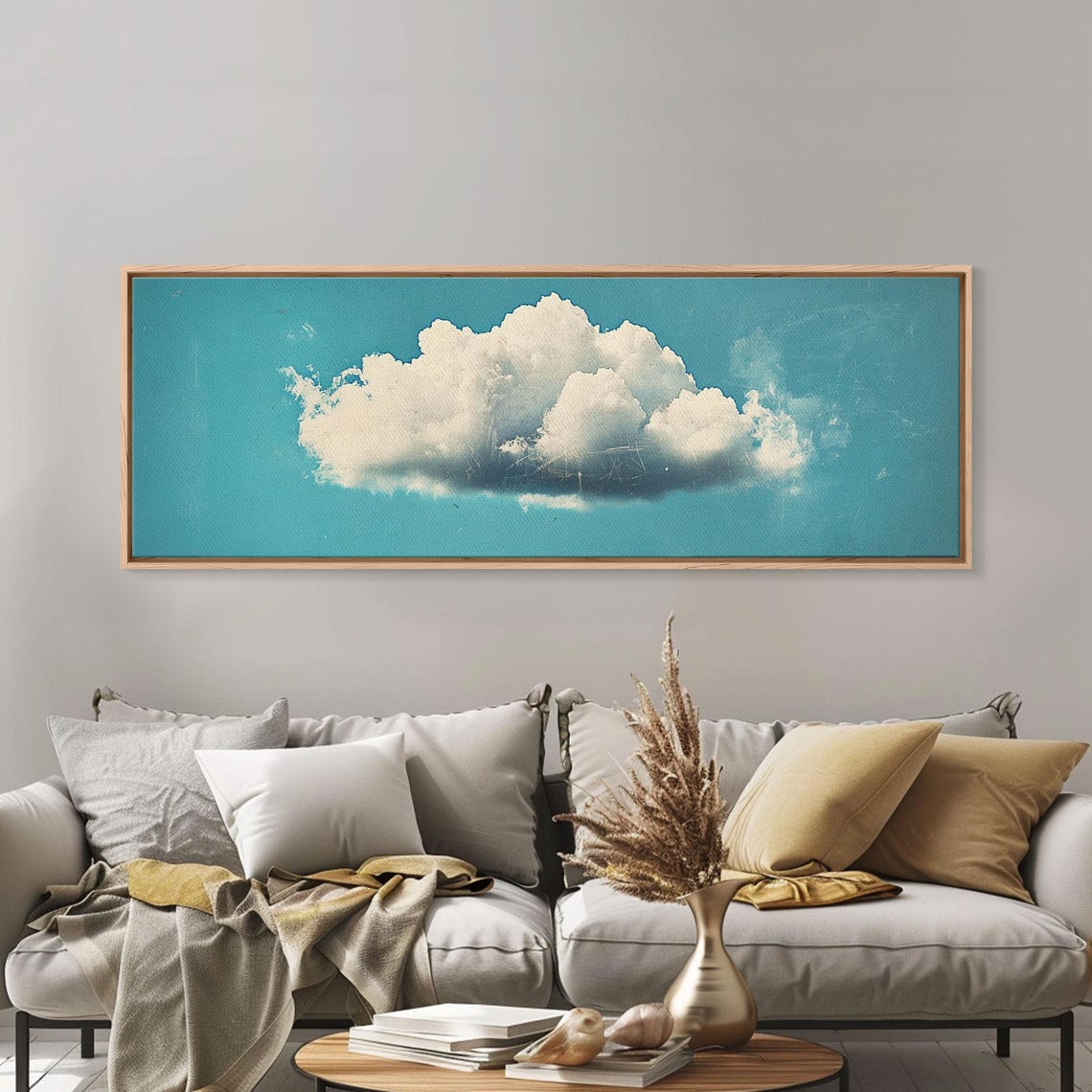 Framed Art Sky Blue Navy Blue Lonely Cloud Art Minimalist Art Print Panoramic Extra Wide Horizontal Art Lonely Cloud - Image 4
