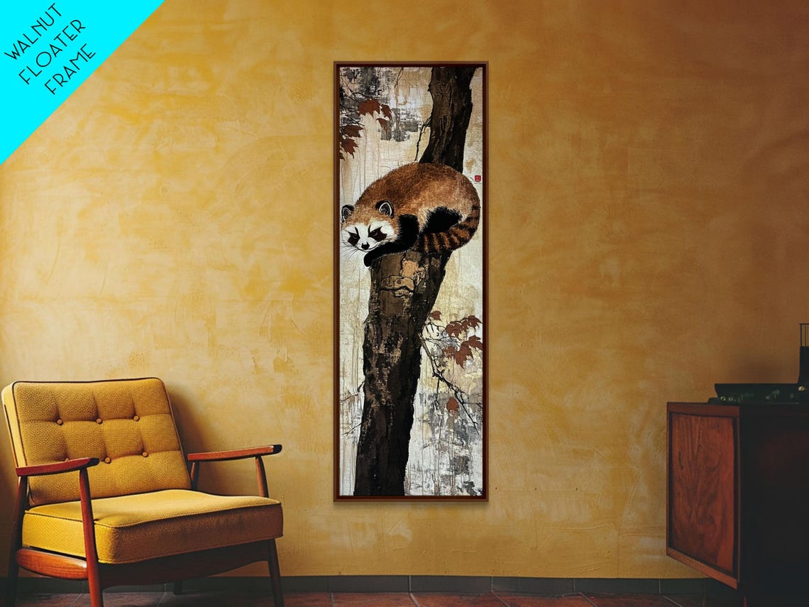 Sleeping Red Panda Tree Branch East Asian Ink Style Cute Animal Poster - Image 3