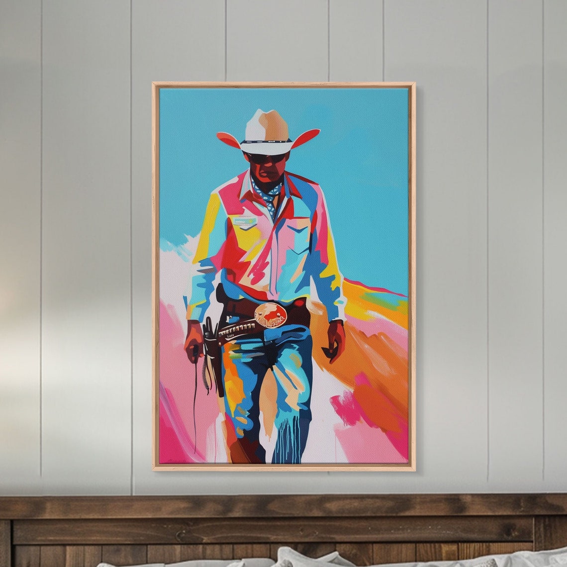 Cowboy Walking White Hat Colorful Pop Art Western Rodeo Poster - Image 2