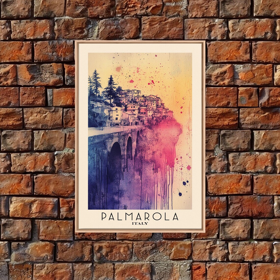 Palmarola Italy Cliffside Town Artistic Pink Purple Watercolor Travel Poster - Image 4