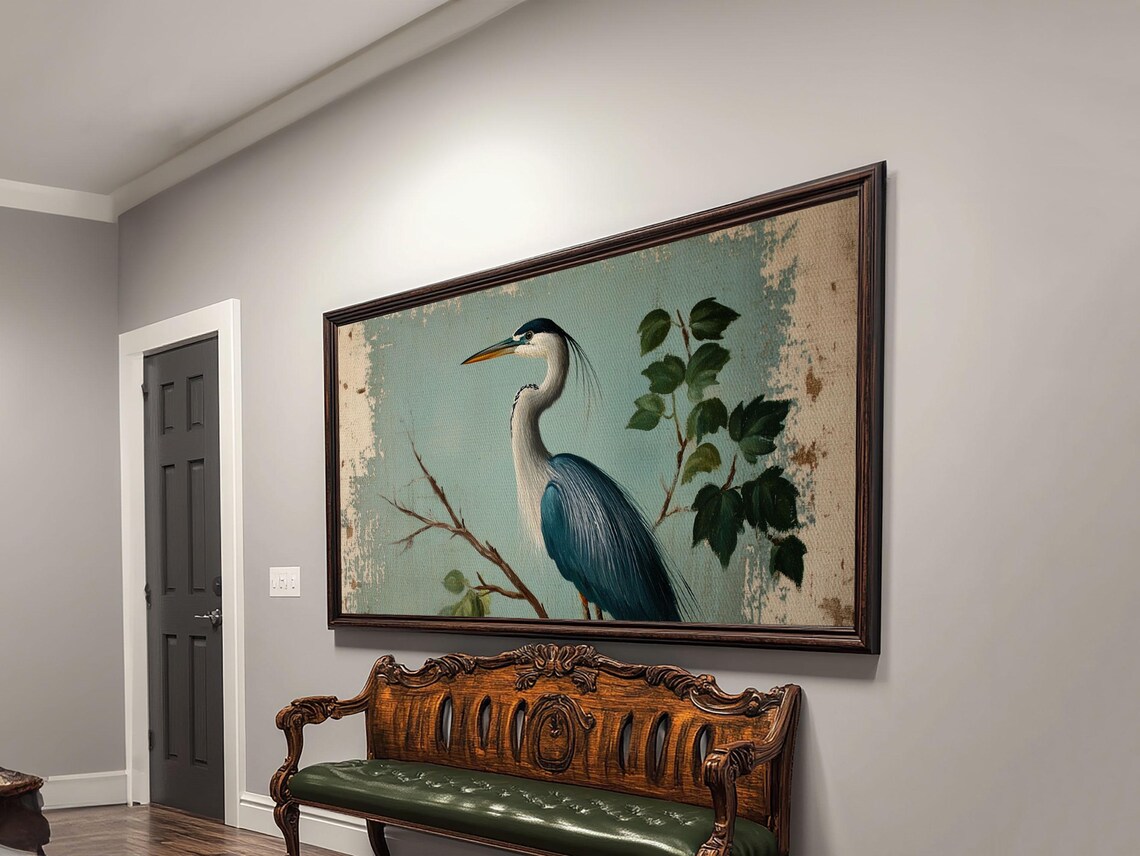 Blue Heron Funky Painting Art Print, Great Blue Heron - Image 2