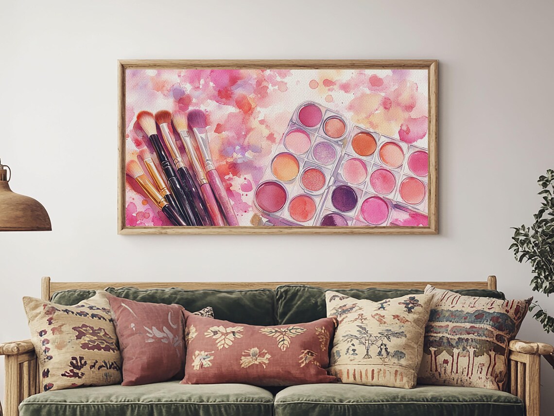 Pink Makeup Brushes And Eyeshadow Palettes Watercolor Beauty Poster - Image 2