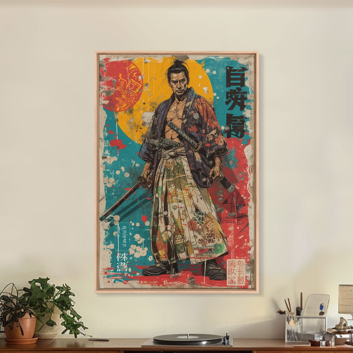 Japanese Samurai Floral Kimono Katanas Vintage Ukiyo E Wall Art - Image 2