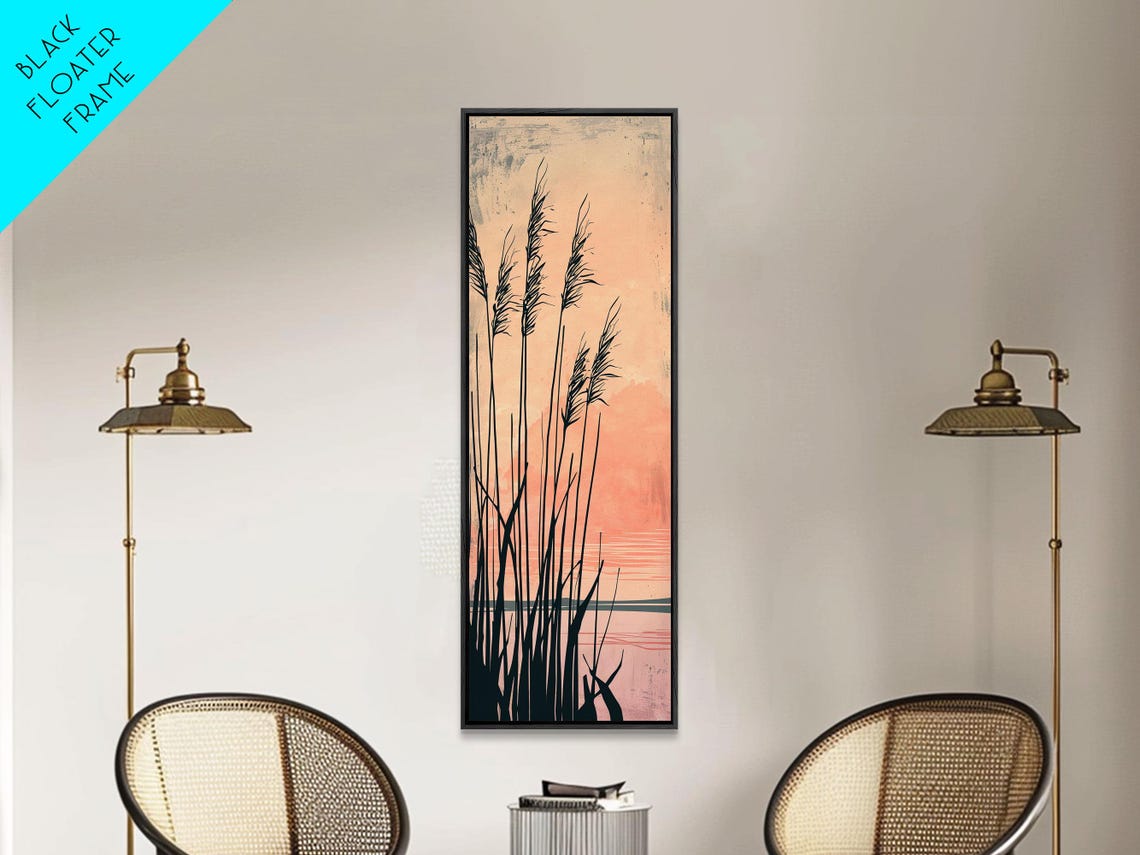 Black Reeds Silhouetted Against Glowing Orange Sunset Sky Art Poster - Image 5