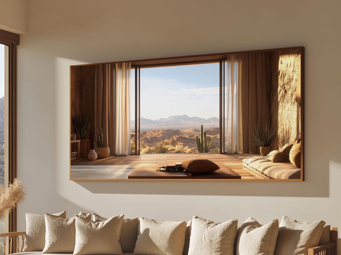 Rustic Desert View Room With Open Doors Cactus Warm Southwest Wall Art - Image 6