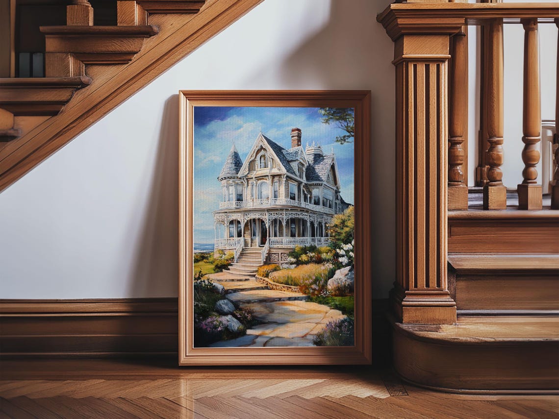 Victorian Queen Anne House Painting Garden Stone Path Home Poster - Image 4