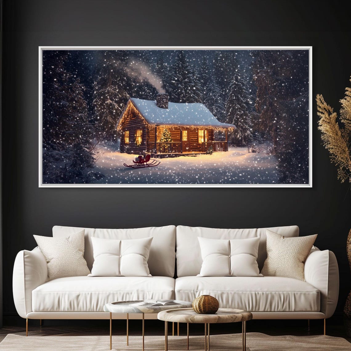 Cozy Log Cabin In The Snow At Night With Glowing Windows Poster - Image 5
