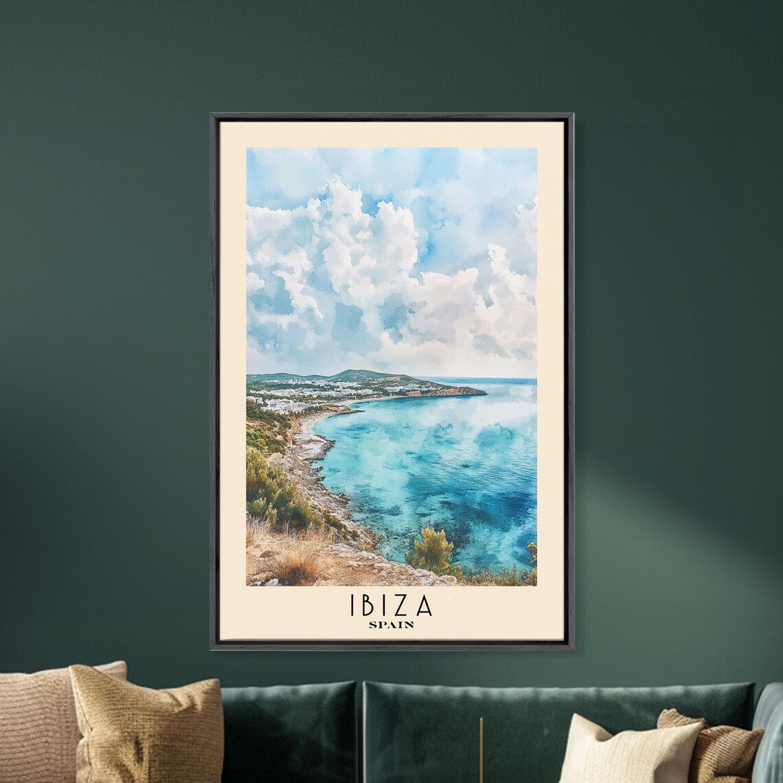 Ibiza Spain Mediterranean Coastline Aerial Bay View Watercolor Poster - Image 5