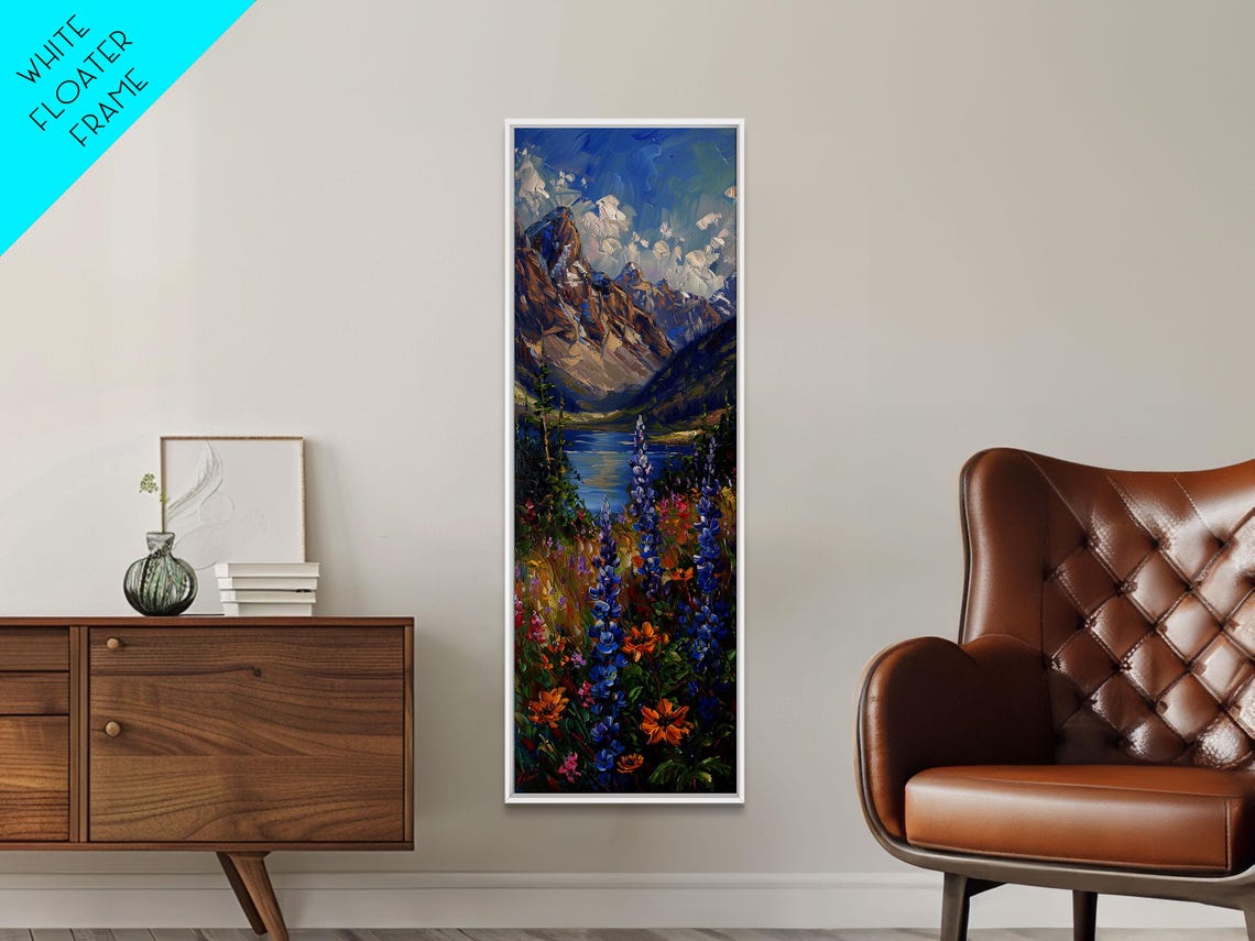 Alpine Lake Wildflowers Mountain Peaks Summer Landscape Print - Image 2