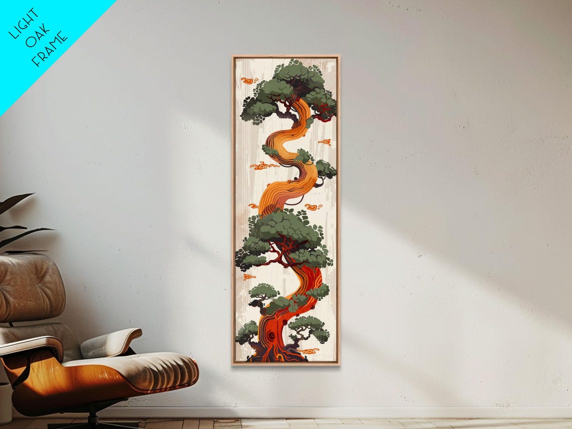 Twisted Pine Tree Green Foliage Orange Trunk Japanese Art Poster - Image 5