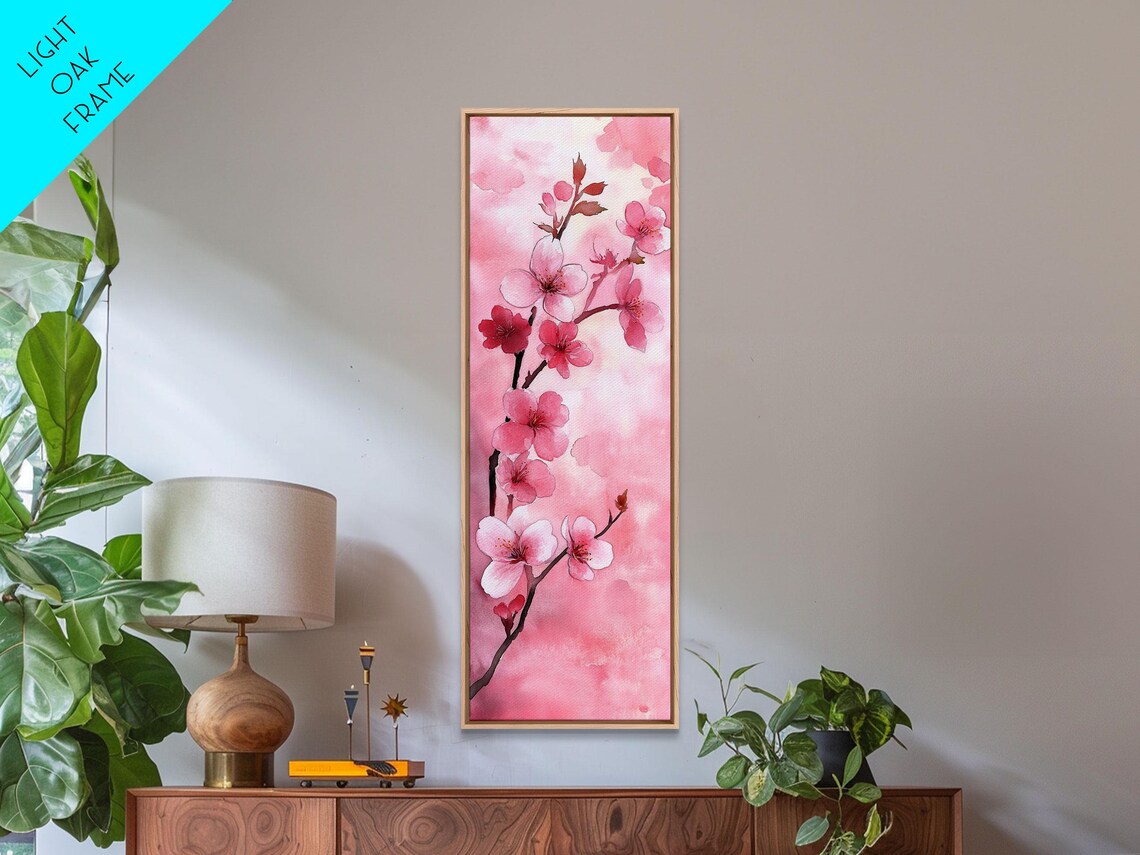 Delicate Pink Cherry Blossom Branch Watercolor Floral Wall Art - Image 5
