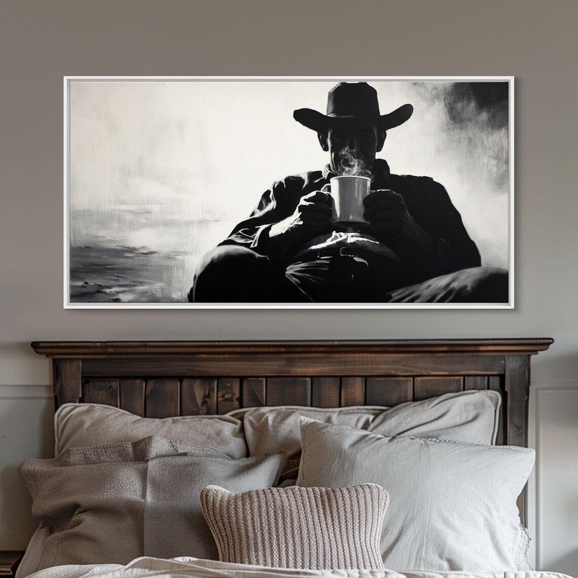 Cowboy Drinking Coffee, Moody Western Farmhouse Art Print - Image 2