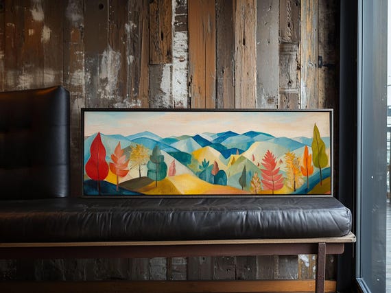 Abstract Fall Panoramic Landscape Painting Print Framed Wall Art Print Living Room Art Horizontal Wall Art Fall Centerpiece