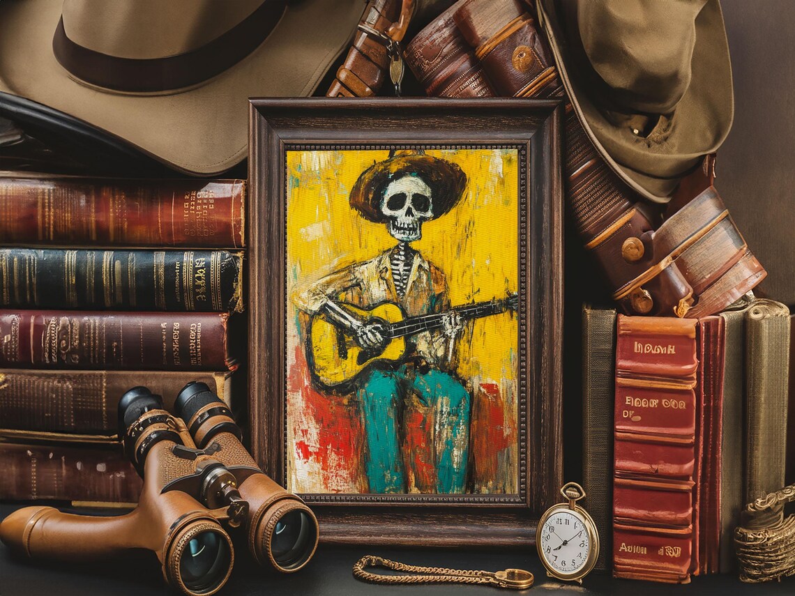 Cowboy Skeleton Guitarist, Chicano Mexicano Art Print - Image 6