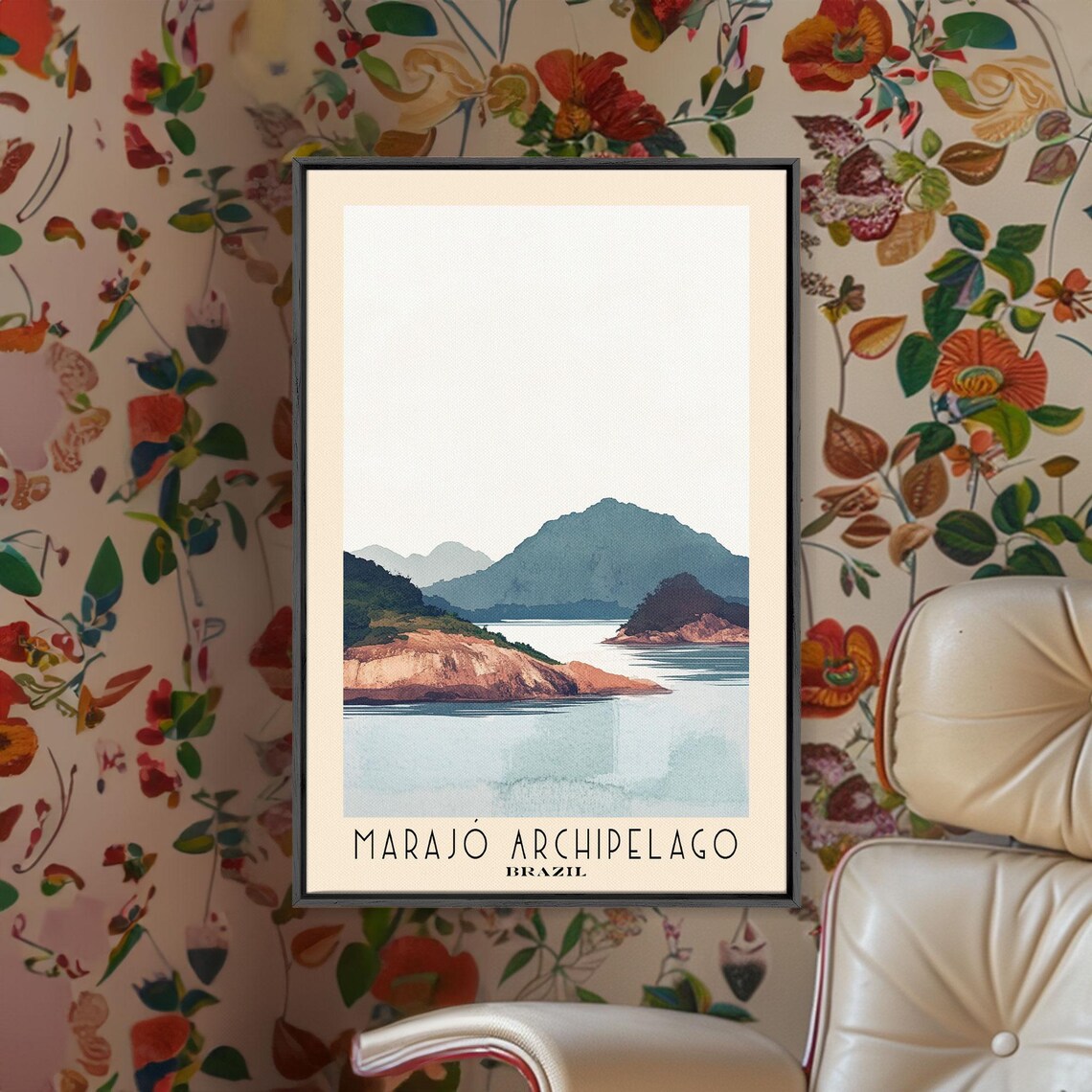 Marajo Archipelago Brazil Islands Mountain Calm Water Watercolor Poster - Image 3