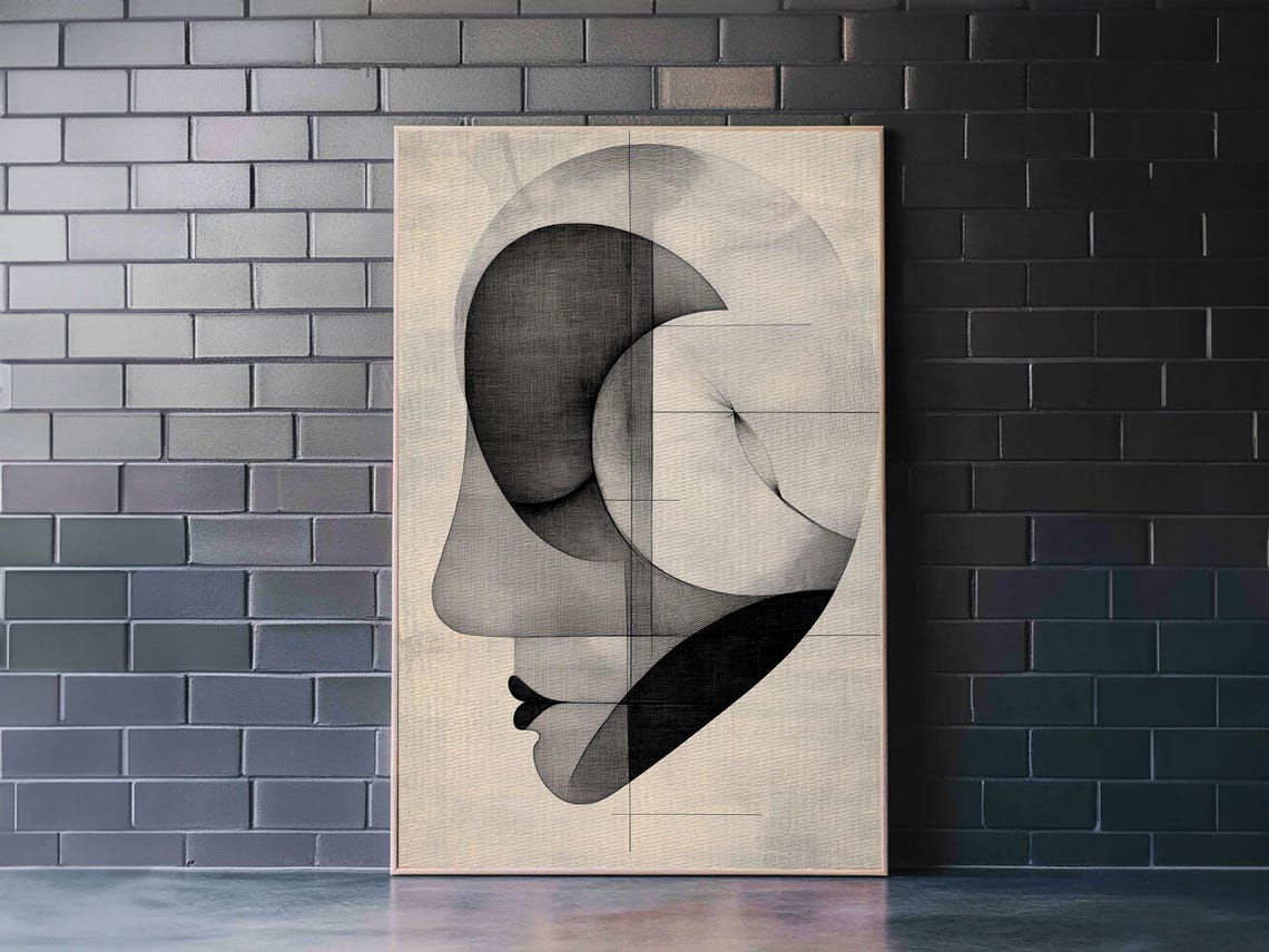 Geometric Abstract Face Profile Monochrome Modern Minimalist Art Print - Image 5