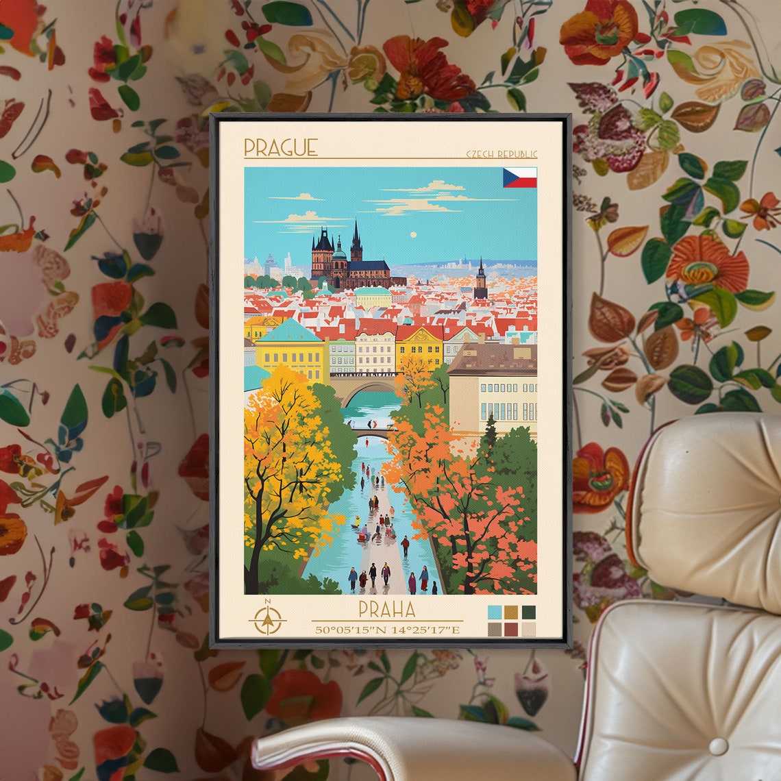 Prague Czech Republic Bridge Autumn Trees Castle View Travel Poster - Image 5