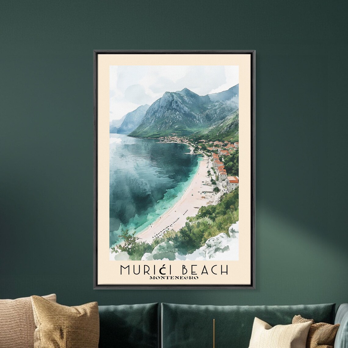 Murici Beach Montenegro White Sand Bay Mountain View Watercolor Poster - Image 5