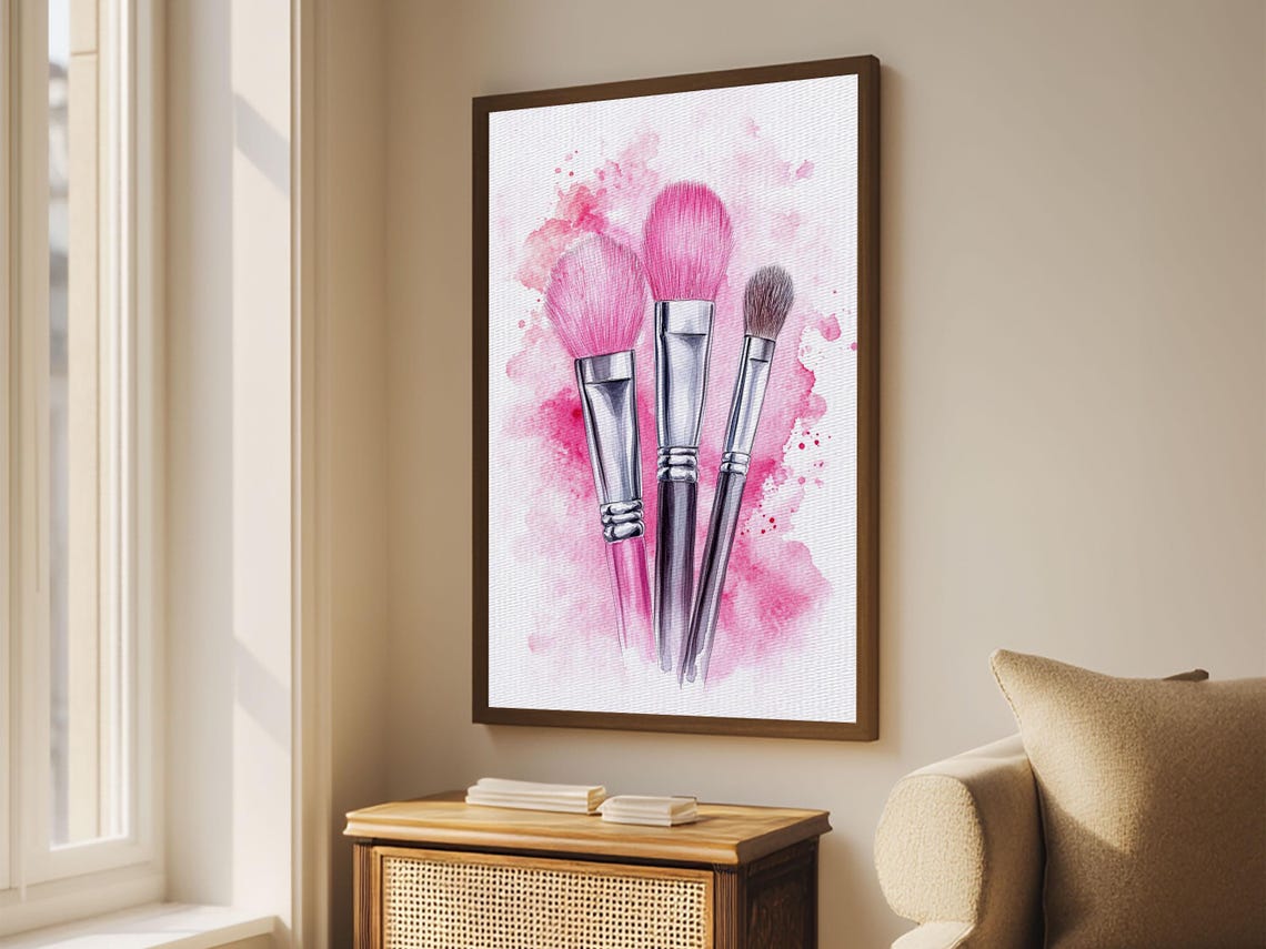Pink Makeup Brushes Watercolor Beauty Vanity Glam Wall Art Poster - Image 4